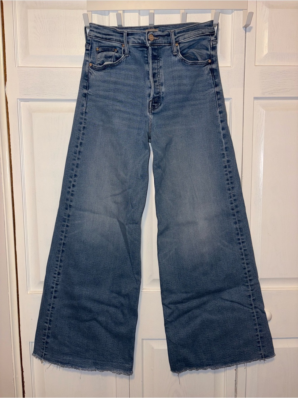 MOTHER Wide-Leg High-Rise Jeans in Medium Blue - Picture 1 of 3